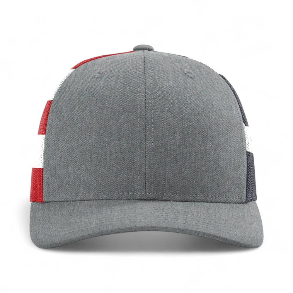 Richardson 112PM in Heather Grey/Stars & Stripes. Choose a color in the designer.